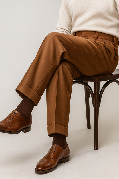 Mens Pant - Pleated Wide Leg - Copper - 100% Percent Wool Fabric