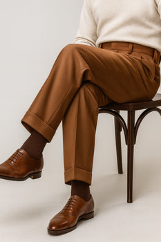 Mens Pant - Pleated Wide Leg - Copper - 100% Percent Wool Fabric