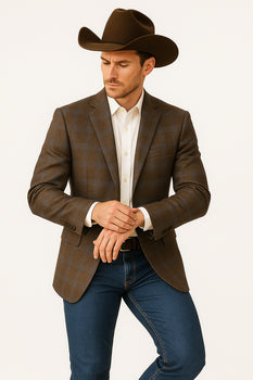 Saco vaquero - Western Sport Coat - Western Blazer- Men's Two Button Business Casual Double Windowpane Sport Coat