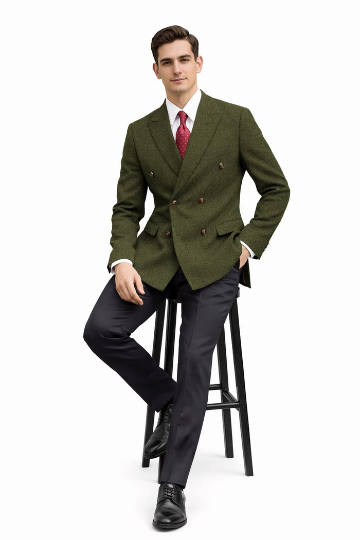 Mens Dark Green Winter Blazer - Hunter Sport Coat jacket Modern Fit 2 Buttons Style Notch - Image 7