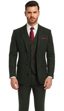 Mens Winter Suit - Suit For Cold Weather - Winter Color Tweed Herringbone Green Suit