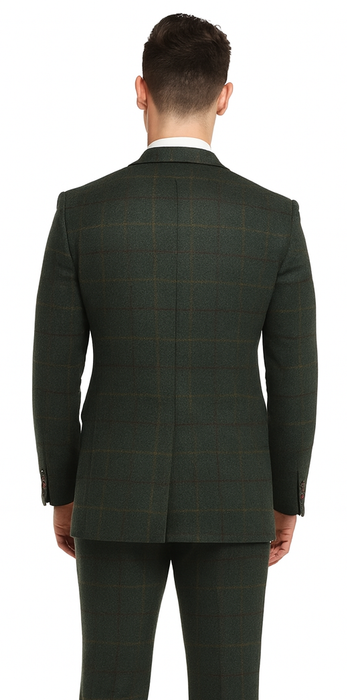 Mens Winter Suit - Suit For Cold Weather - Winter Color Tweed Herringbone Green Suit