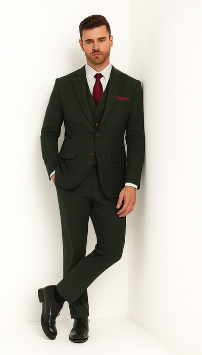 Mens Winter Suit - Suit For Cold Weather - Winter Color Tweed Herringbone Green Suit