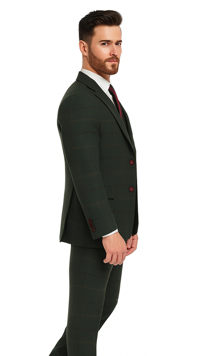 Mens Winter Suit - Suit For Cold Weather - Winter Color Tweed Herringbone Green Suit