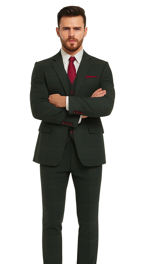 Mens Winter Suit - Suit For Cold Weather - Winter Color Tweed Herringbone Green Suit