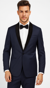 Men's Wool Fabric Navy Blue With Black Velvet Fabric velour Men's blazer Jacket Sport Coat Tuxedo Looking!