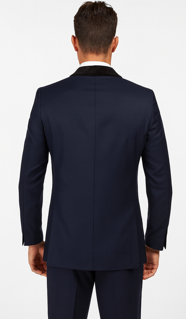 Men's Wool Fabric Navy Blue With Black Velvet Fabric velour Men's blazer Jacket Sport Coat Tuxedo Looking! - Image 2