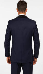 Men's Wool Fabric Navy Blue With Black Velvet Fabric velour Men's blazer Jacket Sport Coat Tuxedo Looking!