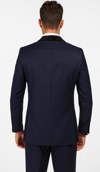 Men's Wool Fabric Navy Blue With Black Velvet Fabric velour Men's blazer Jacket Sport Coat Tuxedo Looking! - Image 2