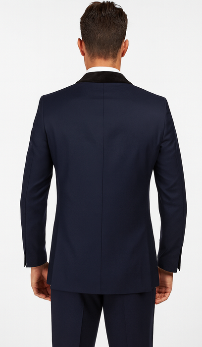 Men's Wool Fabric Navy Blue With Black Velvet Fabric velour Men's blazer Jacket Sport Coat Tuxedo Looking!