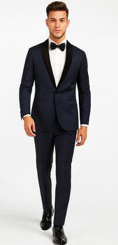 Men's Wool Fabric Navy Blue With Black Velvet Fabric velour Men's blazer Jacket Sport Coat Tuxedo Looking! - Image 3