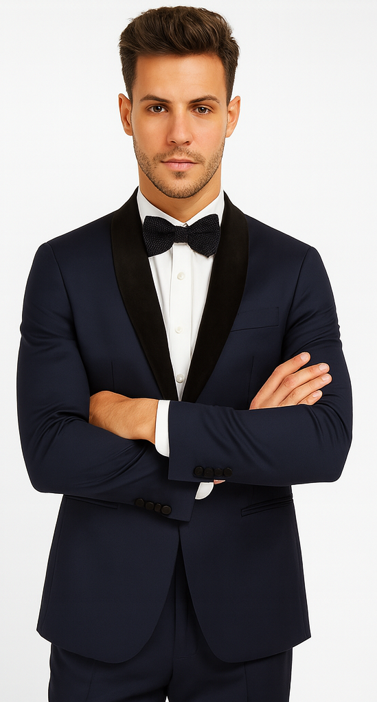 Men's Wool Fabric Navy Blue With Black Velvet Fabric velour Men's blazer Jacket Sport Coat Tuxedo Looking! - Image 5