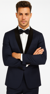 Men's Wool Fabric Navy Blue With Black Velvet Fabric velour Men's blazer Jacket Sport Coat Tuxedo Looking!