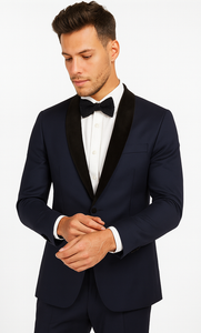 Men's Wool Fabric Navy Blue With Black Velvet Fabric velour Men's blazer Jacket Sport Coat Tuxedo Looking!