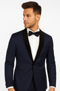 Men's Wool Fabric Navy Blue With Black Velvet Fabric velour Men's blazer Jacket Sport Coat Tuxedo Looking!
