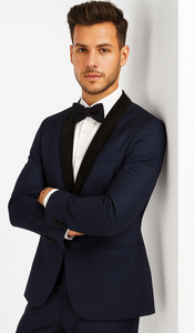 Men's Wool Fabric Navy Blue With Black Velvet Fabric velour Men's blazer Jacket Sport Coat Tuxedo Looking!