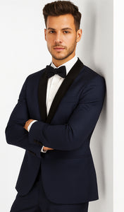 Men's Wool Fabric Navy Blue With Black Velvet Fabric velour Men's blazer Jacket Sport Coat Tuxedo Looking!