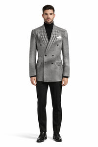 Men’s 100% Wool Houndstooth Blazer – Black and White Modern Fit