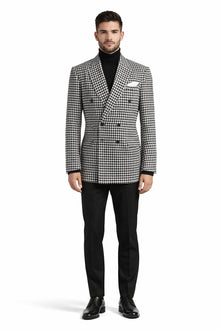 Men’s 100% Wool Houndstooth Blazer – Black and White Modern Fit