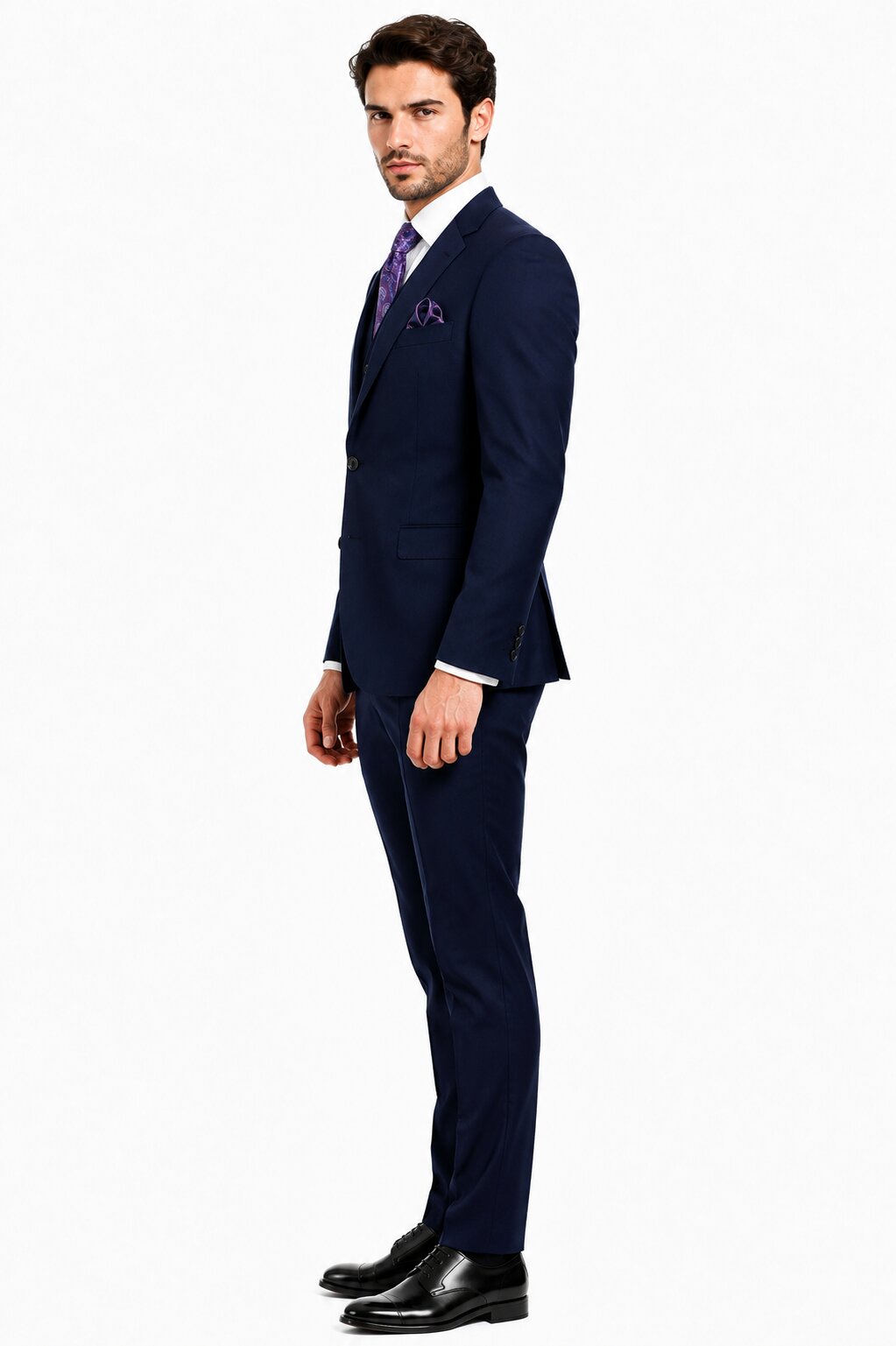 Mens 2 Button  Vested Wool Suit in Eggplant Modern Fit