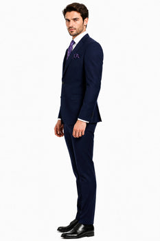 Mens 2 Button Modern Fit Vested Wool Suit in Eggplant