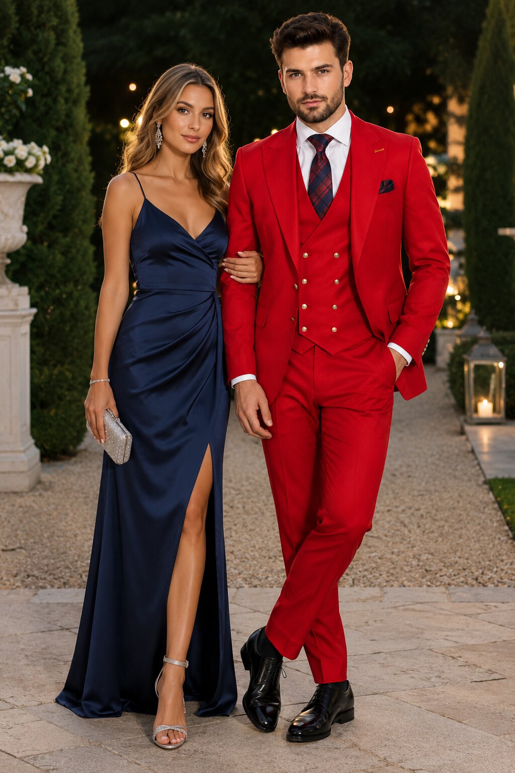 Men's Berry Statement Ticket Pocket Peak Lapel Wool Double Breasted Vest Suit with Gold Buttons – Modern Fit