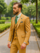 Men’s Stylish Plaid Wedding Suit – Yellow 3-Piece Ensemble