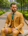 Men’s Stylish Plaid Wedding Suit – Yellow 3-Piece Ensemble