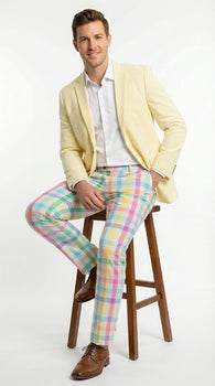 Mens Yellow Seersucker Blazer – Lightweight Summer Sport Coat Formal Casual Wedding Party Jacket