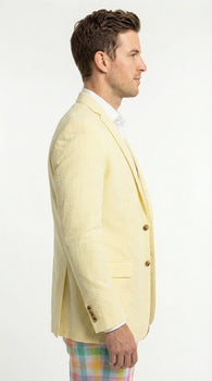 Mens Yellow Seersucker Blazer – Lightweight Summer Sport Coat Formal Casual Wedding Party Jacket