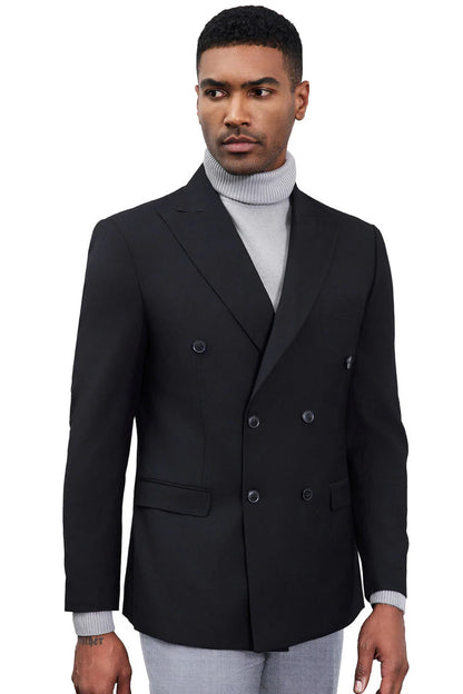 Mens Zegarie Brand Men's Classic Double Breasted Sport Coat Blazer in Black