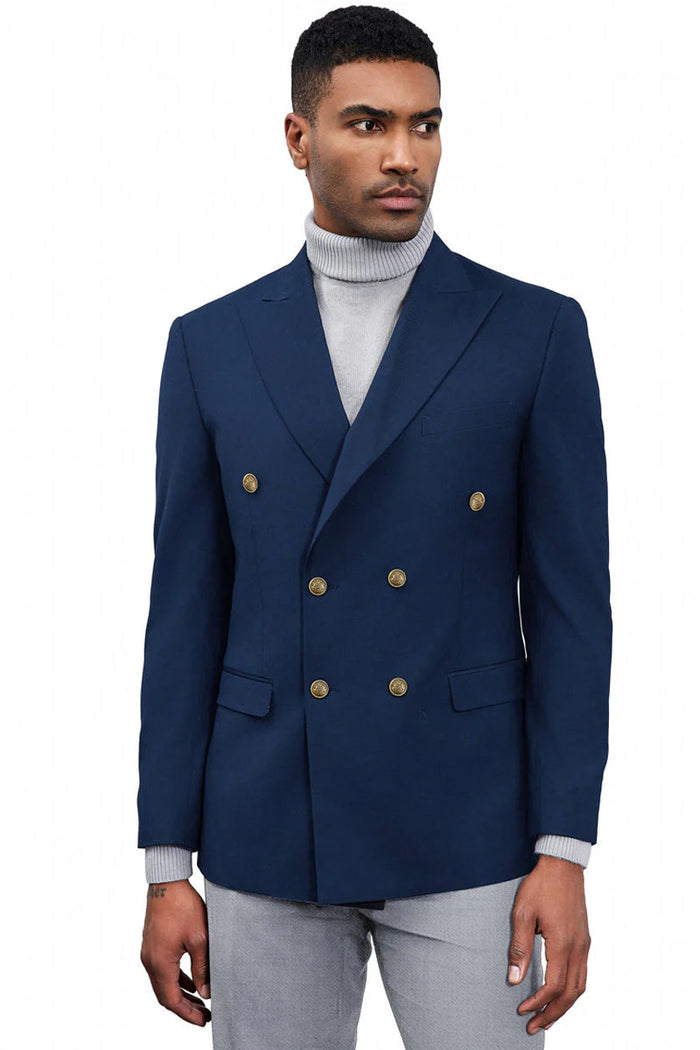 Mens Zegarie Brand Men's Classic Double Breasted Sport Coat Blazer in Navy