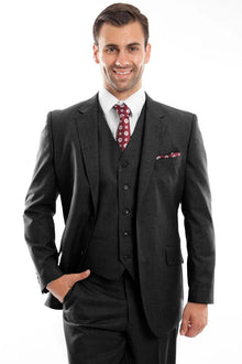 Mens Zegarie Brand Men's Designer Two Button Modern Fit Vested Wool Suit in Black