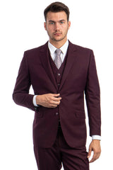 Mens Zegarie Brand Men's Designer Two Button Vested Wool Suit in Burgundy Modern Fit