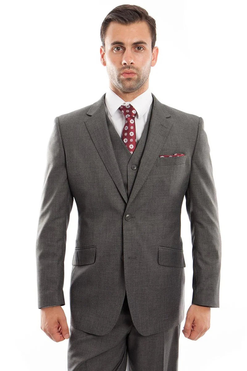 Mens Zegarie Brand Men's Designer Two Button Vested Wool Suit in Charcoal Grey Modern Fit