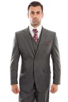 Mens Zegarie Brand Men's Designer Two Button Modern Fit Vested Wool Suit in Charcoal Grey