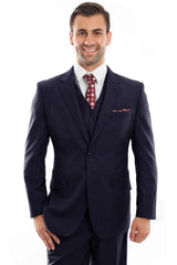 Mens Zegarie Brand Men's Designer Two Button Vested Wool Suit in Navy Blue Modern Fit