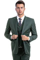 Mens Zegarie Brand Men's Designer Two Button  Vested Wool Suit in Olive Green Modern Fit
