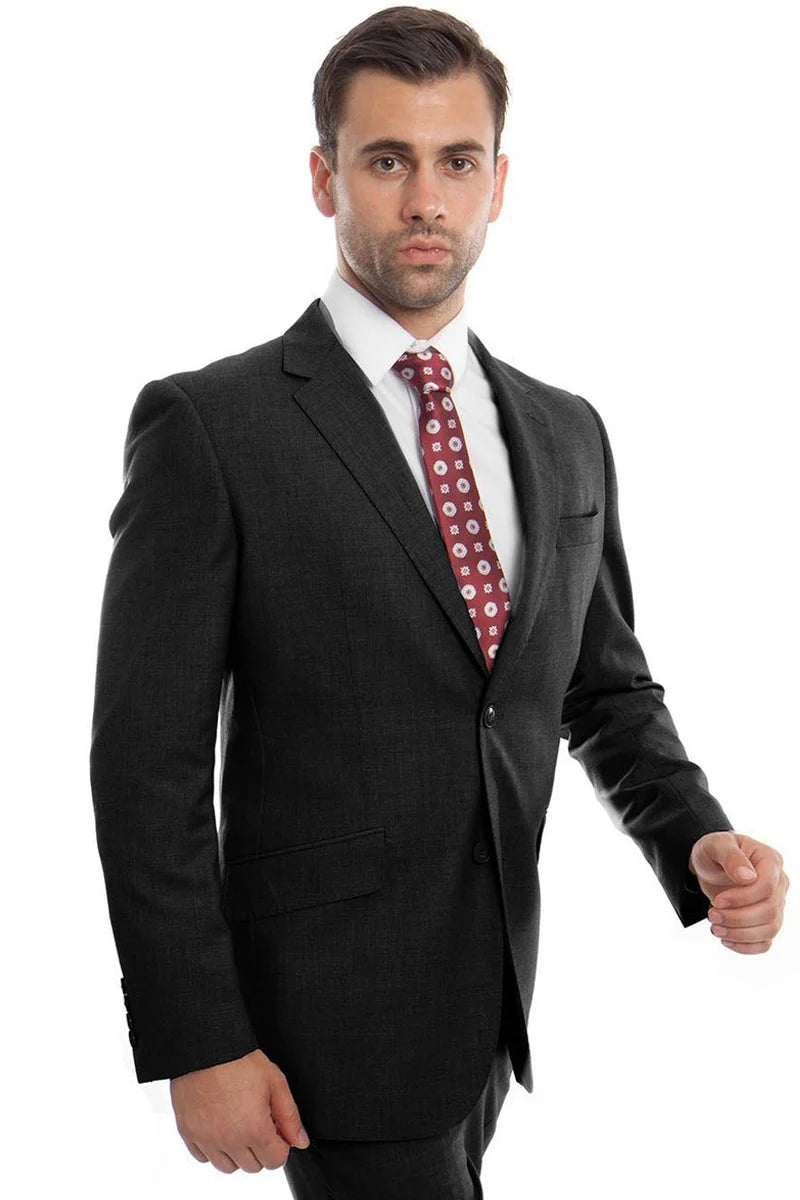 Mens Zegarie Brand Men's Designer Two Button  Wool Suit in Black Modern Fit