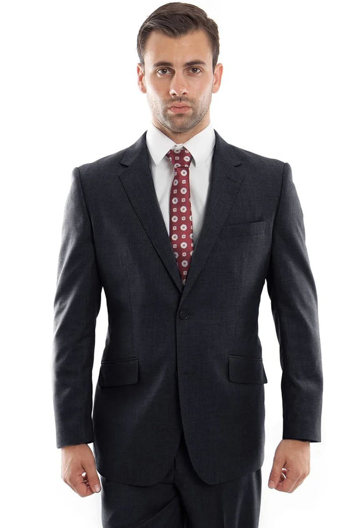 Mens Zegarie Brand Men's Designer Two Button Wool Suit in Charcoal Grey Modern Fit