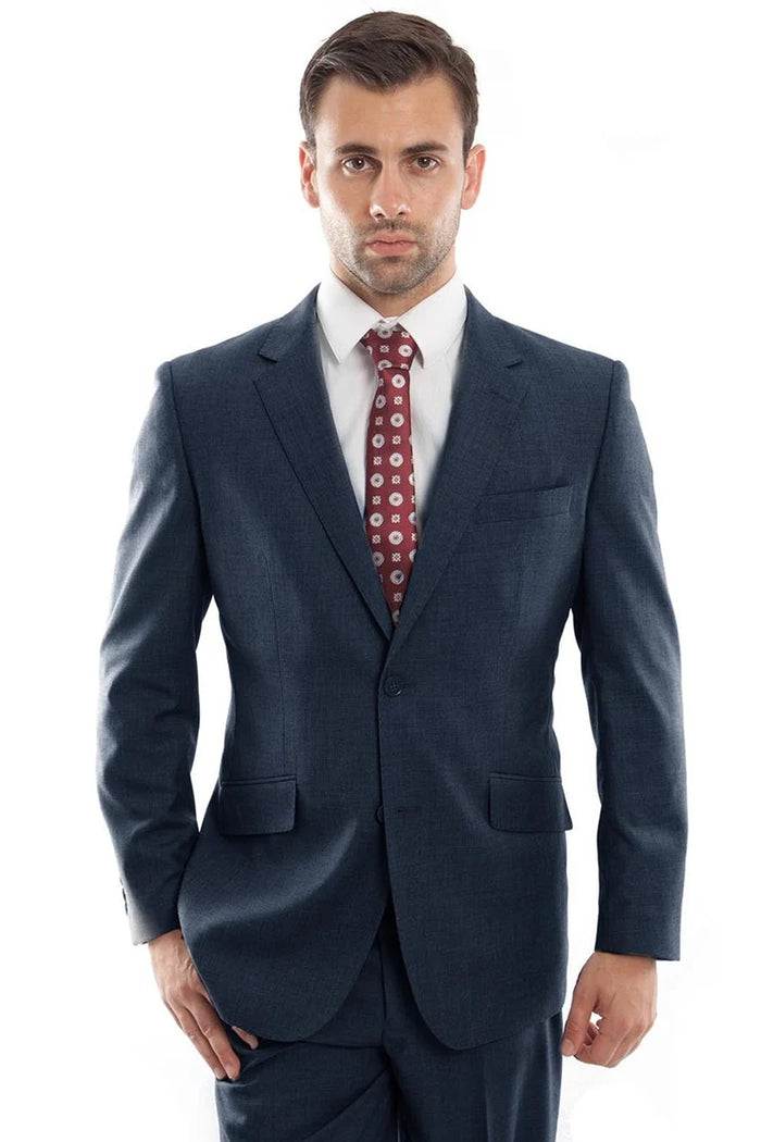 Mens Zegarie Brand Men's Designer Two Button Modern Fit Wool Suit in Indigo Blue Modern Fit