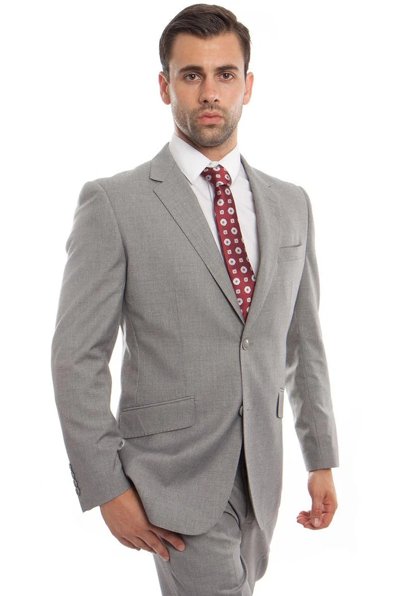Mens Zegarie Brand Men's Designer Two Button Modern Fit Wool Suit in Light Grey Modern Fit