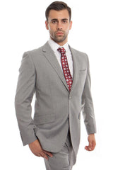 Mens Zegarie Brand Men's Designer Two Button Modern Fit Wool Suit in Light Grey Modern Fit