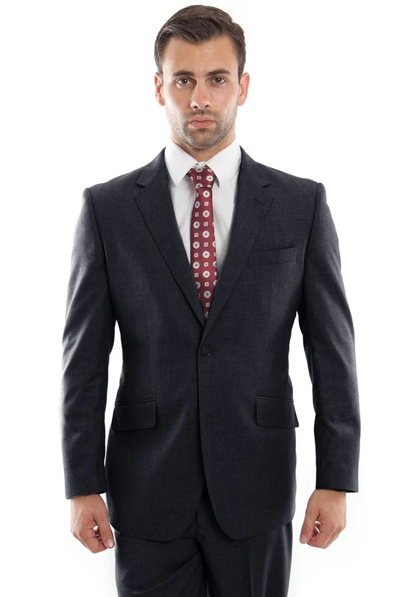 Mens Zegarie Brand Men's Designer Two Button  Wool Suit in Navy Blue Modern Fit