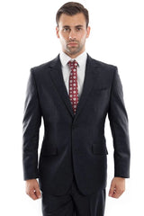 Mens Zegarie Brand Men's Designer Two Button  Wool Suit in Navy Blue Modern Fit