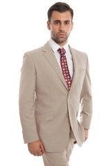 Mens Zegarie Brand Men's Designer Two Button  Wool Suit in Tan Modern Fit