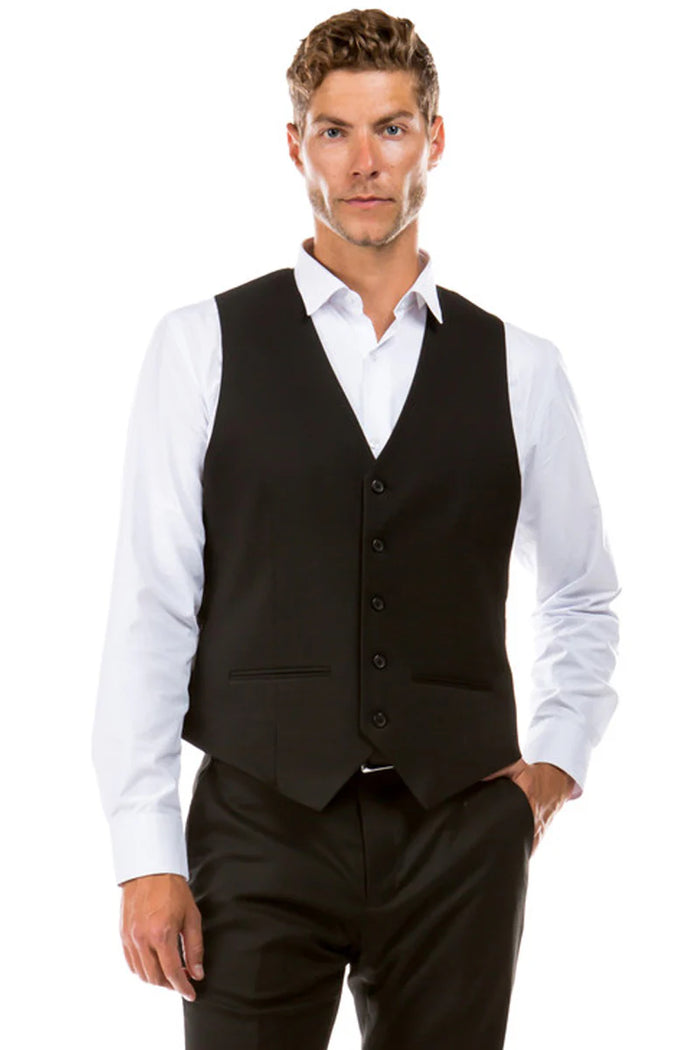 Mens Zegarie Brand Men's Designer Wool Suit Separate Vest in Black Modern Fit