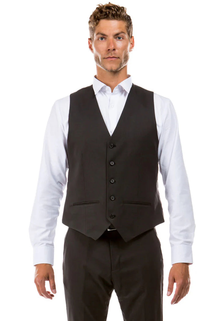 Mens Zegarie Brand Men's Designer Wool Suit Separate Vest in Charcoal Grey Modern Fit
