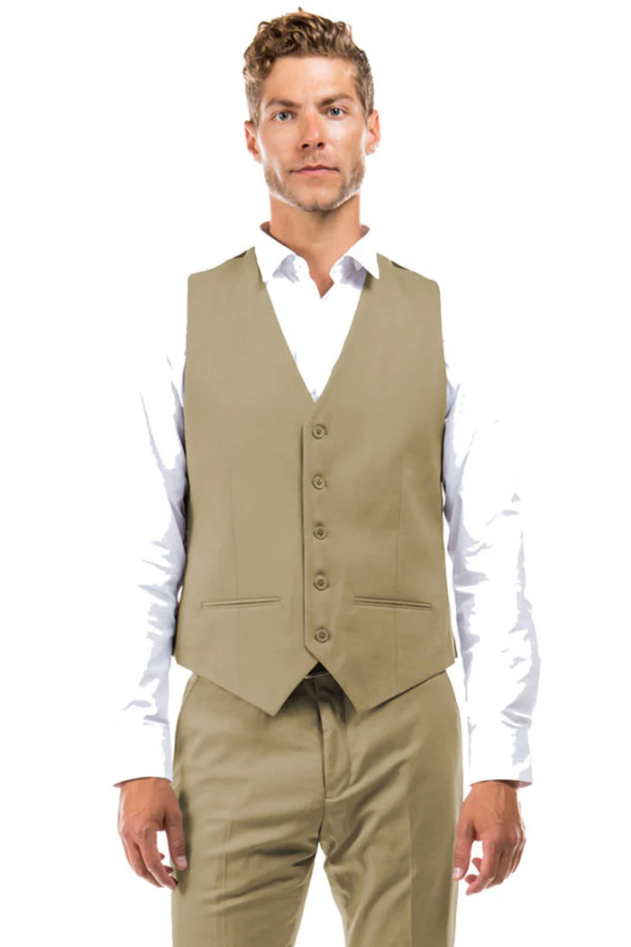 Mens Zegarie Brand Men's Designer Wool Suit Separate Vest in Tan Modern Fit