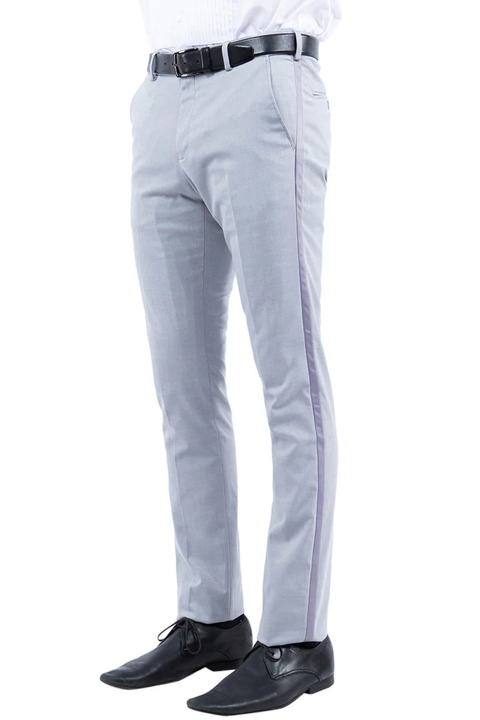 Mens Zegarie Brand Men's Modern Fit Flat Front Tuxedo Separates Pants in Light Grey